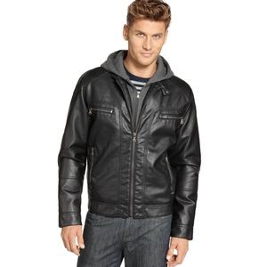 Calvin Klein Mens Faux Leather jacket with hood